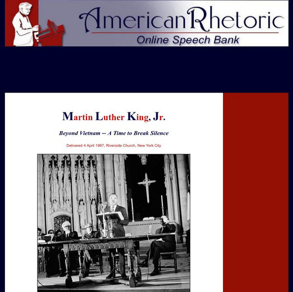 American Rhetoric: Martin Luther King, Jr.: "A Time to Break Silence" Primary American Rhetoric: Martin Luther King, Jr.: "A Time to Break Silence" Primary