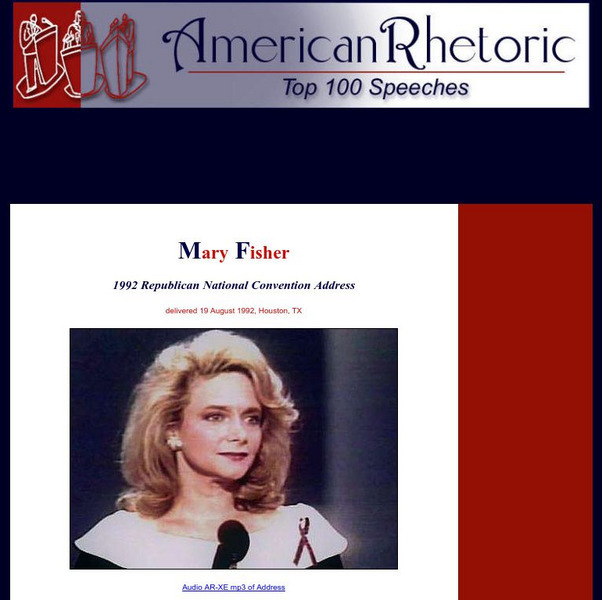 American Rhetoric: Mary Fisher: 1992 Rnc Address: "A Whisper of Aids" Primary American Rhetoric: Mary Fisher: 1992 Rnc Address: "A Whisper of Aids" Primary
