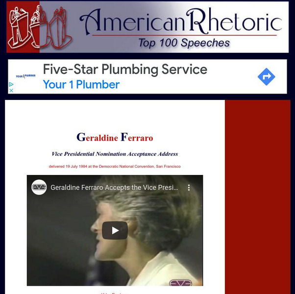 American Rhetoric: Geraldine Ferraro: Vice Presidential Nomination Acceptance Primary American Rhetoric: Geraldine Ferraro: Vice Presidential Nomination Acceptance Primary