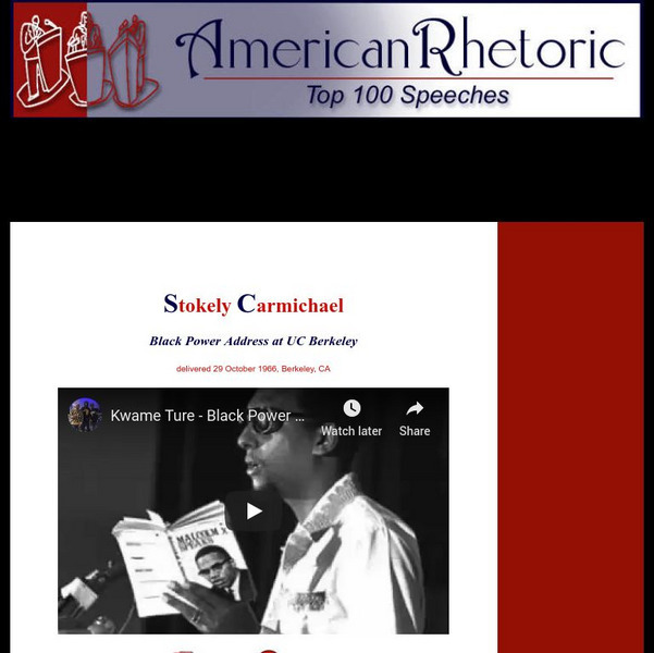 American Rhetoric: Stokely Carmichael: Black Power Address at Uc Berkeley Primary American Rhetoric: Stokely Carmichael: Black Power Address at Uc Berkeley Primary