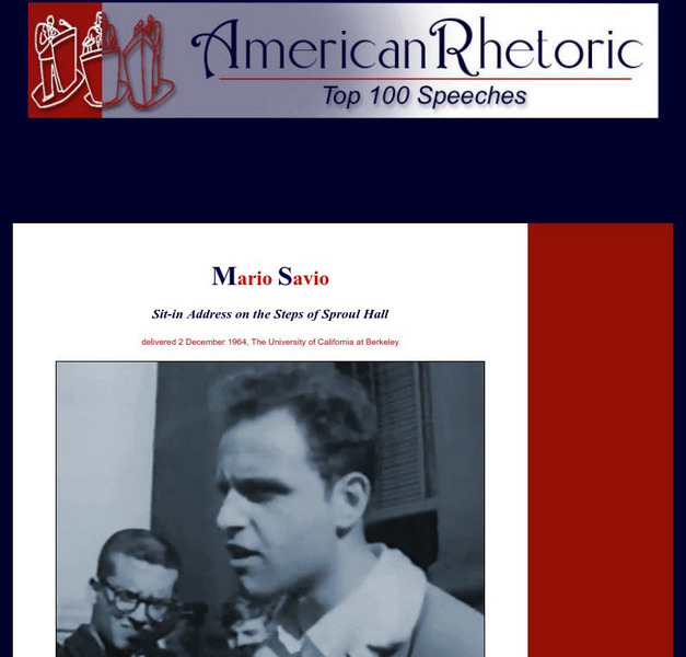 American Rhetoric: Mario Savio: Sit in Address on the Steps of Sproul Hall Primary American Rhetoric: Mario Savio: Sit in Address on the Steps of Sproul Hall Primary