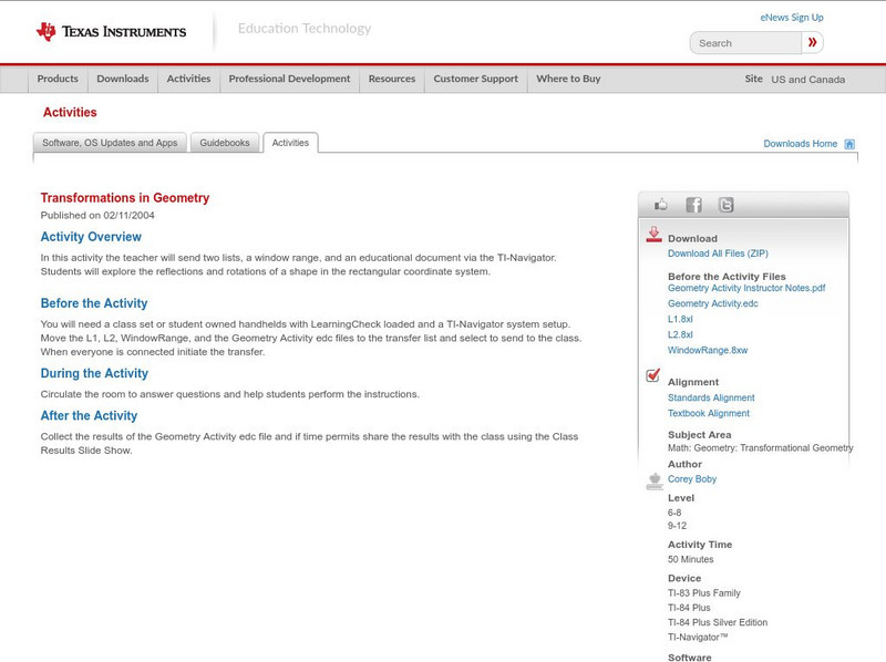 Texas Instruments: Transformations in Geometry Activity