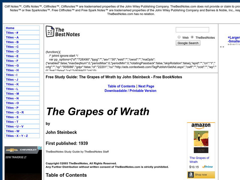 The Best Notes: The Grapes of Wrath by John Steinbeck Unit Plan The Best Notes: The Grapes of Wrath by John Steinbeck Unit Plan