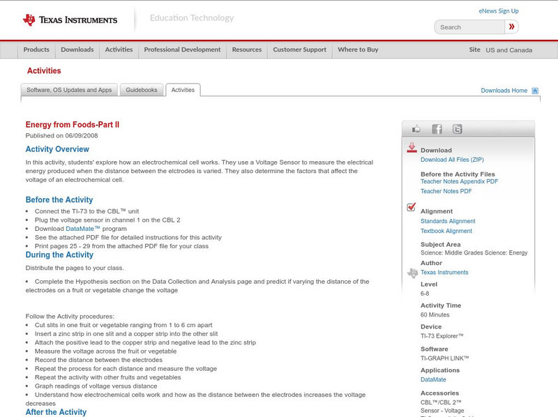 Texas Instruments: Energy From Foods Part Ii Activity Texas Instruments: Energy From Foods Part Ii Activity