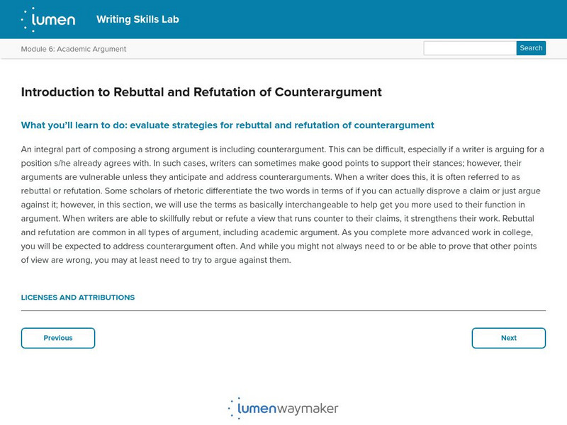 Lumen: Writing Skills:introduction to Rebuttal and Refutation of Counterargument Article Lumen: Writing Skills:introduction to Rebuttal and Refutation of Counterargument Article