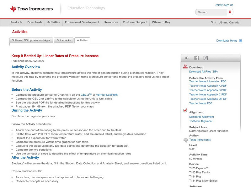 Texas Instruments: Keep It Bottled Up: Linear Rates of Pressure Increase Activity Texas Instruments: Keep It Bottled Up: Linear Rates of Pressure Increase Activity