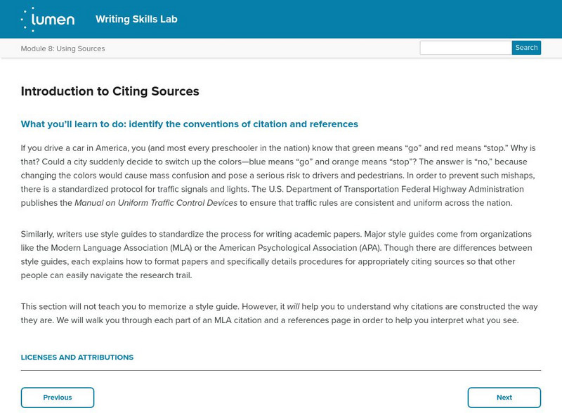 Lumen: Using Sources: Introduction to Citing Sources Article Lumen: Using Sources: Introduction to Citing Sources Article