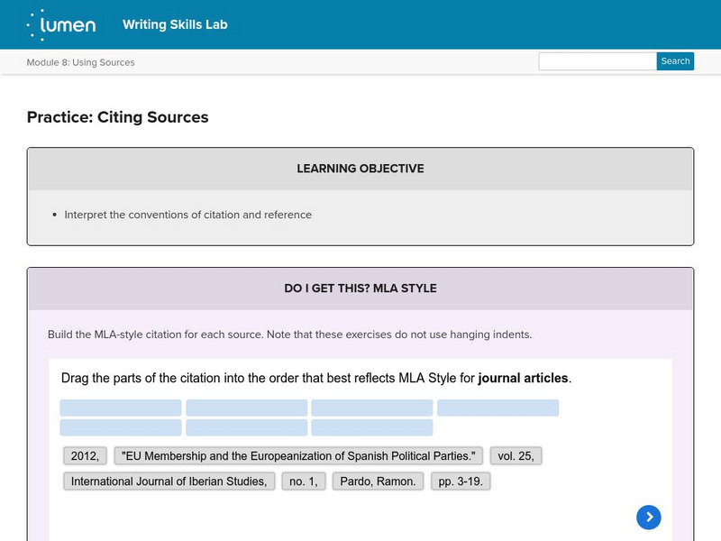 Lumen: Using Sources: Practice: Citing Sources Activity Lumen: Using Sources: Practice: Citing Sources Activity