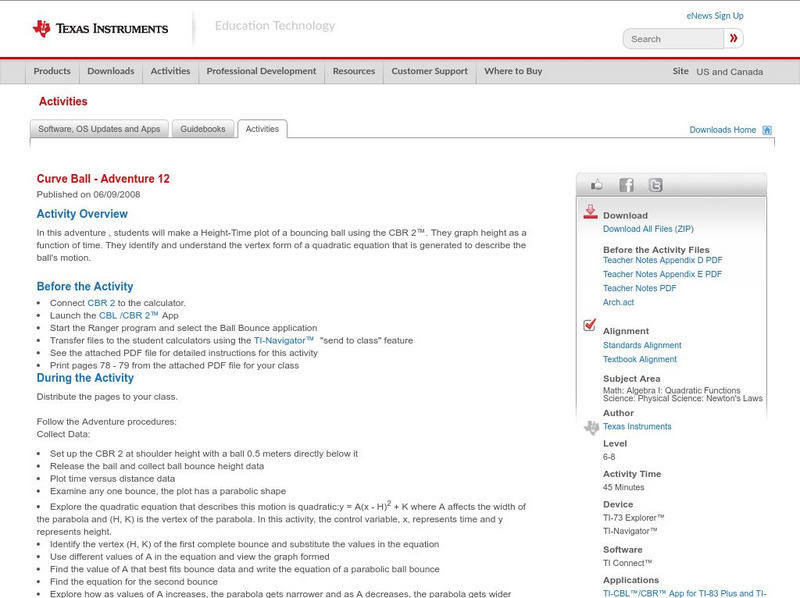 Texas Instruments: Curve Ball Adventure 12 Activity Texas Instruments: Curve Ball Adventure 12 Activity
