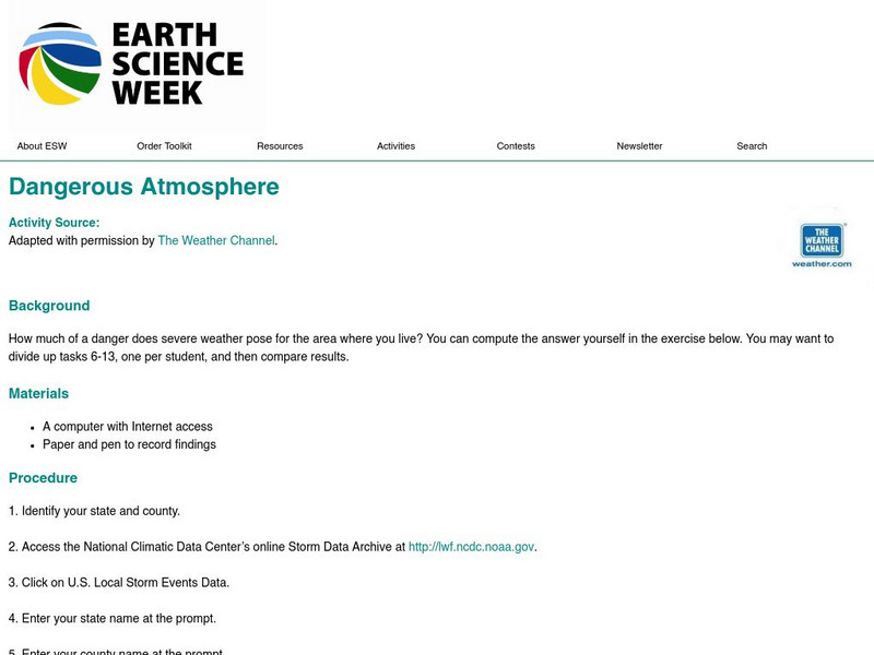 American Geosciences Institute: Earth Science Week: Dangerous Atmosphere Activity American Geosciences Institute: Earth Science Week: Dangerous Atmosphere Activity