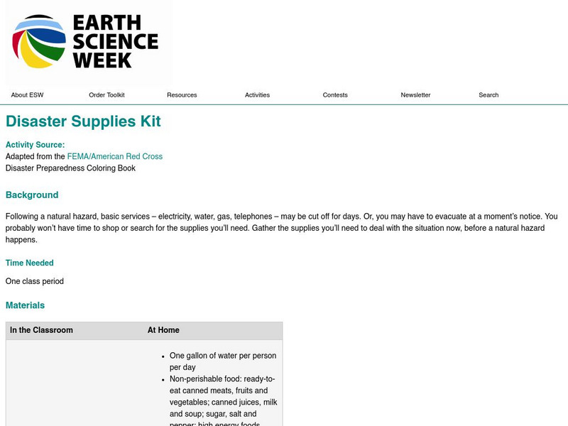 American Geosciences Institute: Earth Science Week: Disaster Supplies Kit Activity American Geosciences Institute: Earth Science Week: Disaster Supplies Kit Activity