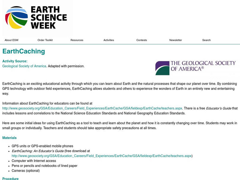 American Geosciences Institute: Earth Science Week: Earth Caching Lesson Plan American Geosciences Institute: Earth Science Week: Earth Caching Lesson Plan
