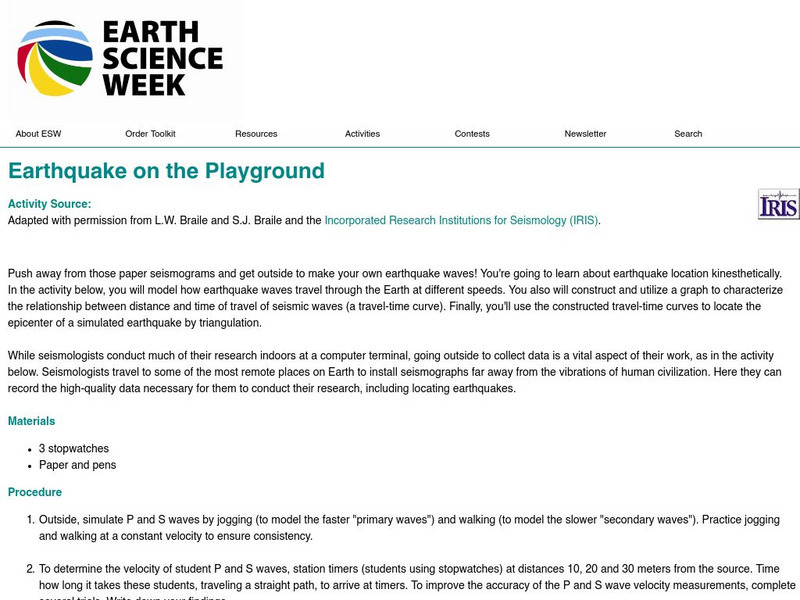 American Geosciences Institute: Earth Science Week: Earthquake on the Playground Activity American Geosciences Institute: Earth Science Week: Earthquake on the Playground Activity