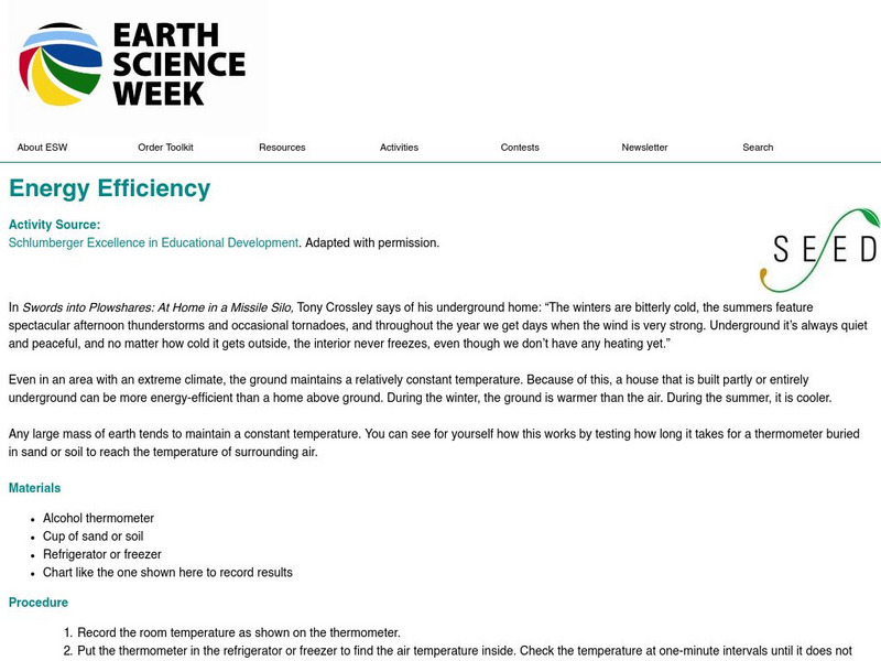 American Geosciences Institute: Earth Science Week: Energy Efficiency Activity American Geosciences Institute: Earth Science Week: Energy Efficiency Activity