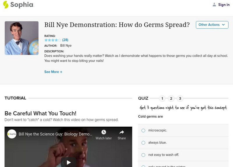 Sophia: Bill Nye Demonstration: How Do Germs Spread? Unit Plan Sophia: Bill Nye Demonstration: How Do Germs Spread? Unit Plan