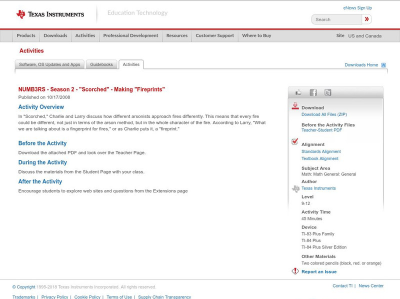 Texas Instruments: Numb3 Rs: Making "Fingerprints" Activity Texas Instruments: Numb3 Rs: Making "Fingerprints" Activity