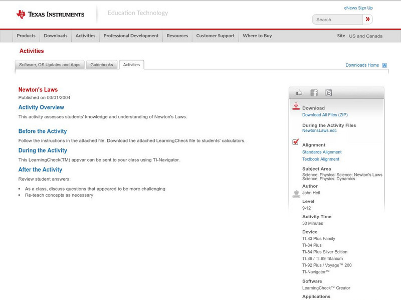 Texas Instruments: Newton's Laws Activity Texas Instruments: Newton's Laws Activity