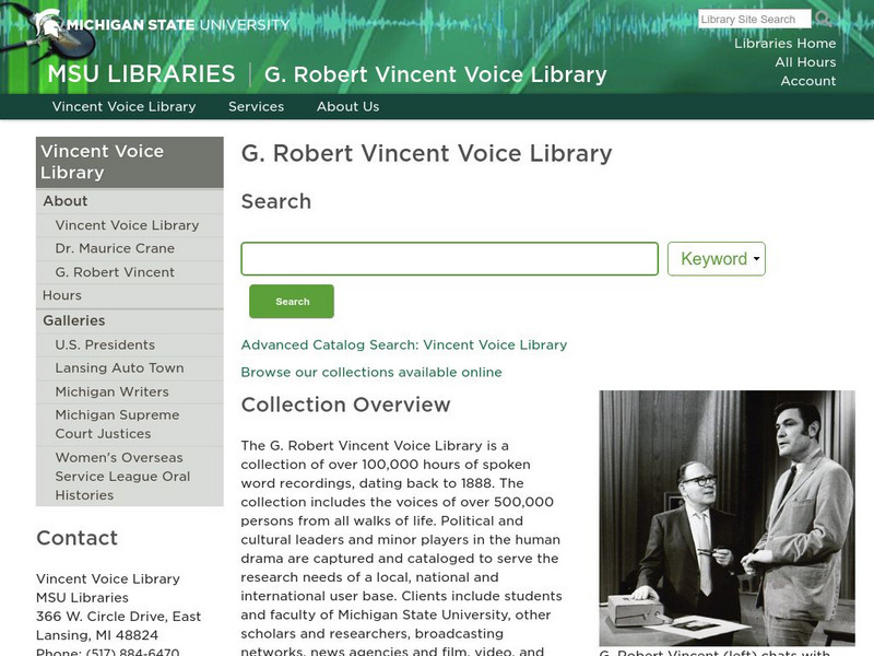 Michigan State University: Msu Libraries: G. Robert Vincent Voice Library Audio Michigan State University: Msu Libraries: G. Robert Vincent Voice Library Audio
