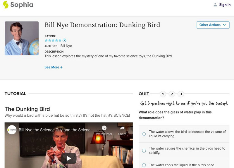 Sophia: Bill Nye Demonstration: Dunking Bird Unit Plan Sophia: Bill Nye Demonstration: Dunking Bird Unit Plan