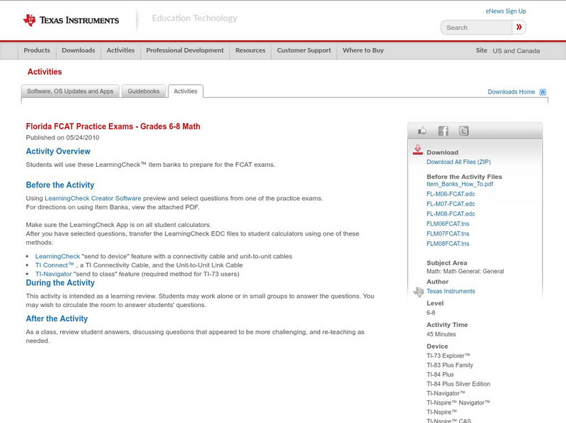 Texas Instruments: Florida Fcat Practice Exams Grades 6 8 Math Activity Texas Instruments: Florida Fcat Practice Exams Grades 6 8 Math Activity