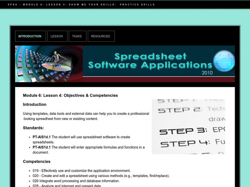 Do Dea: Spreadsheet Software: M6: L4: Show Me Your Skills: Practice Skills Unit Plan Do Dea: Spreadsheet Software: M6: L4: Show Me Your Skills: Practice Skills Unit Plan