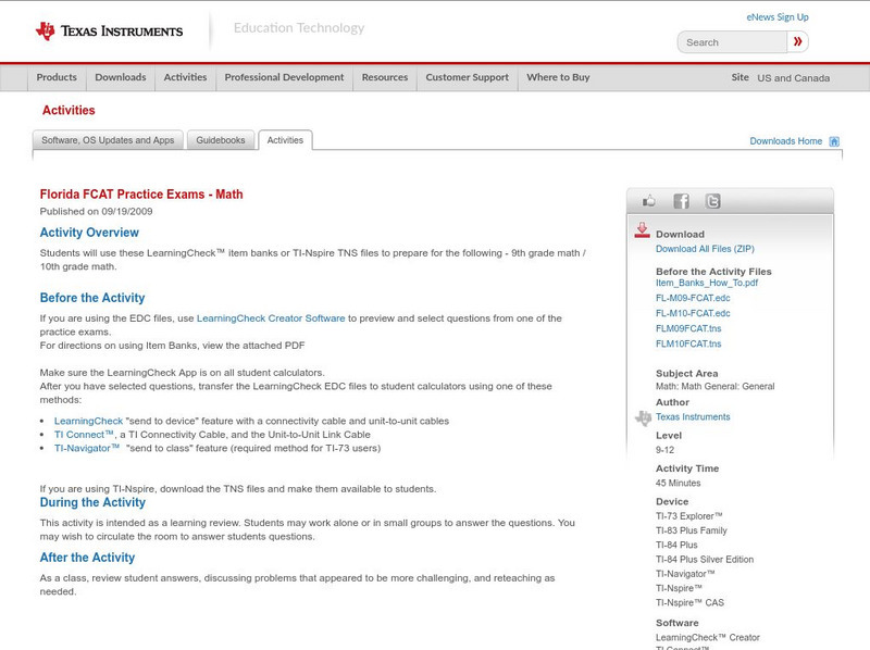 Texas Instruments: Florida Fcat Practice Exams Math Activity Texas Instruments: Florida Fcat Practice Exams Math Activity