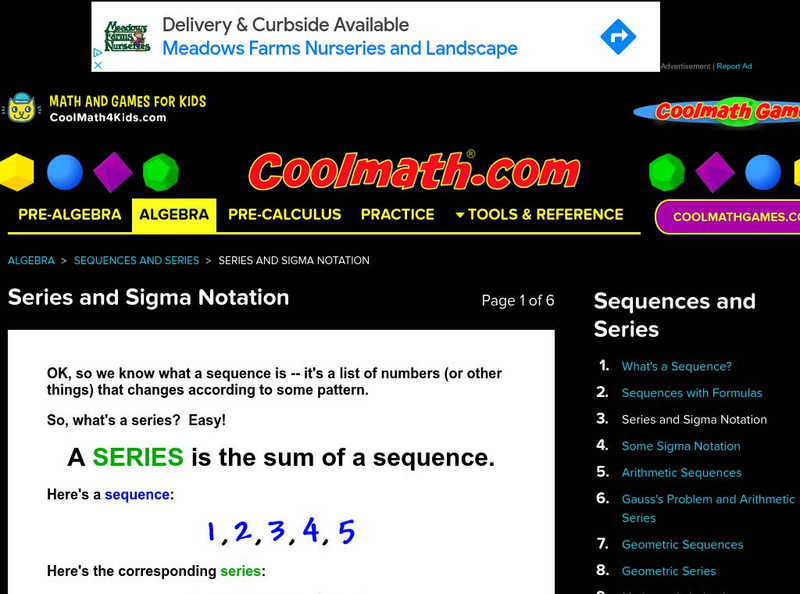 Coolmath: Series and Sigma Notation Interactive Coolmath: Series and Sigma Notation Interactive
