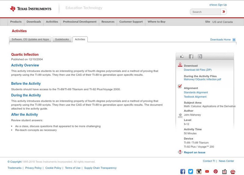 Texas Instruments: Quartic Inflection Activity Texas Instruments: Quartic Inflection Activity