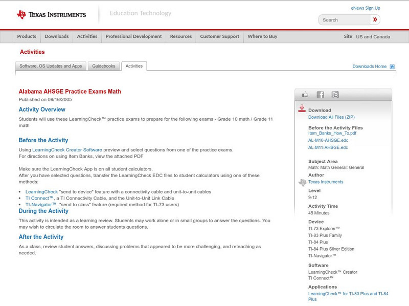 Texas Instruments: Alabama Ahsge Practice Exams Math Activity Texas Instruments: Alabama Ahsge Practice Exams Math Activity
