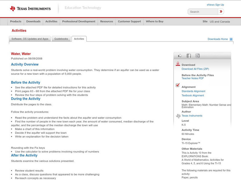 Texas Instruments: Water, Water Activity Texas Instruments: Water, Water Activity