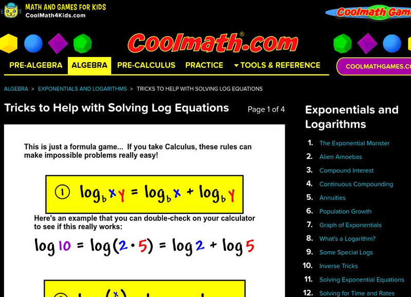 Coolmath: Tricks to Help With Solving Log Equations Interactive Coolmath: Tricks to Help With Solving Log Equations Interactive
