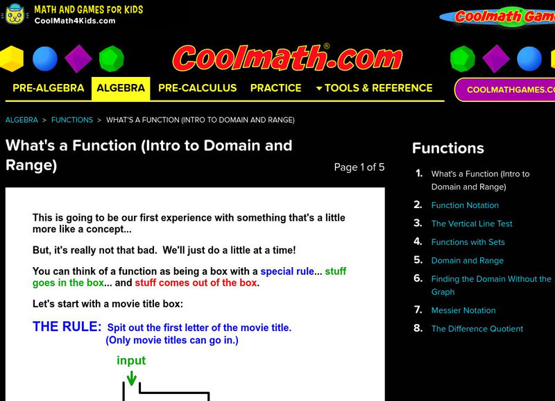 Coolmath: What's a Function (Intro to Domain and Range) Interactive Coolmath: What's a Function (Intro to Domain and Range) Interactive