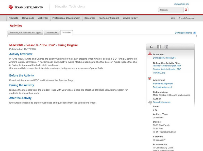 Texas Instruments: Numb3 Rs: Turing Origami Activity Texas Instruments: Numb3 Rs: Turing Origami Activity