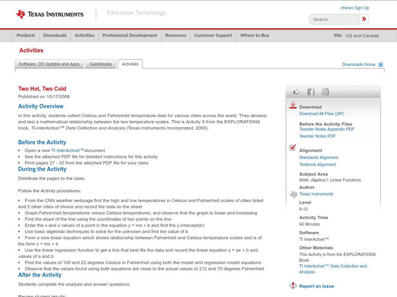 Texas Instruments: Two Hot, Two Cold Activity Texas Instruments: Two Hot, Two Cold Activity