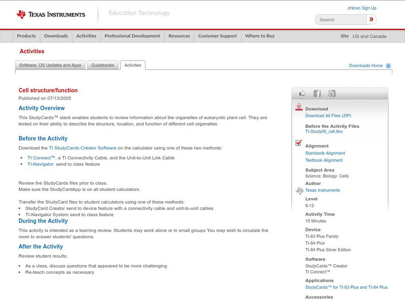 Texas Instruments: Cell Structure/function Activity