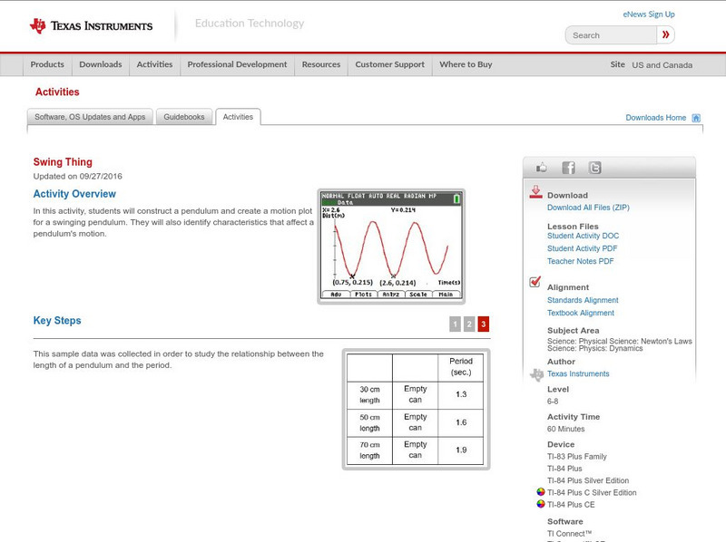 Texas Instruments: Swing Thing Activity Texas Instruments: Swing Thing Activity