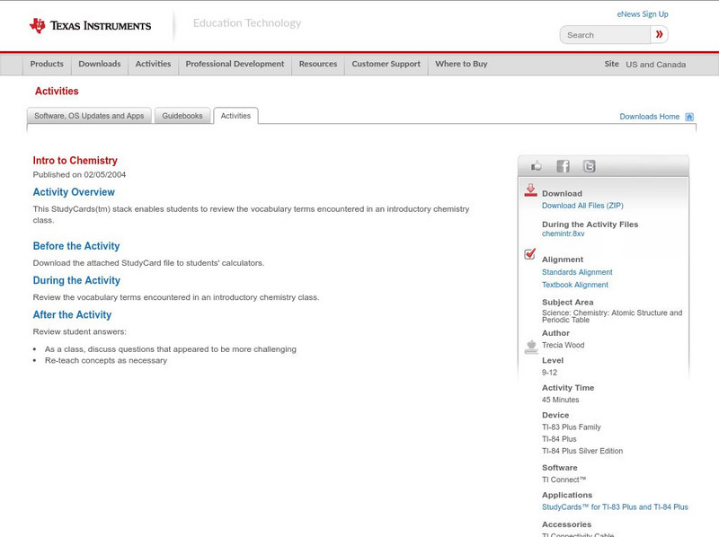 Texas Instruments: Intro to Chemistry Activity Texas Instruments: Intro to Chemistry Activity