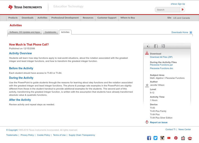 Texas Instruments: How Much Is That Phone Call? Activity Texas Instruments: How Much Is That Phone Call? Activity