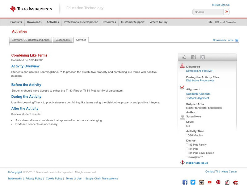 Texas Instruments: Combining Like Terms Activity Texas Instruments: Combining Like Terms Activity