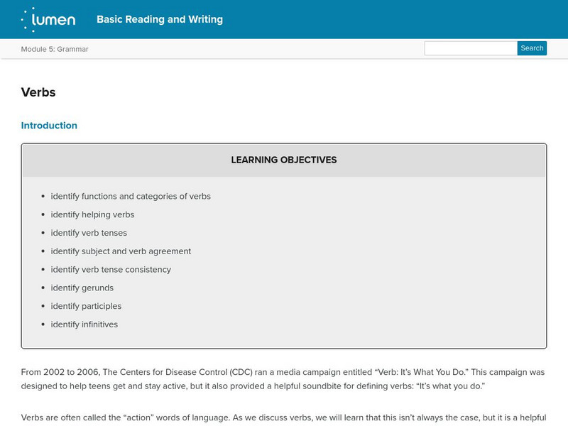 Lumen: Grammar: Verbs Lesson Plan Lumen: Grammar: Verbs Lesson Plan