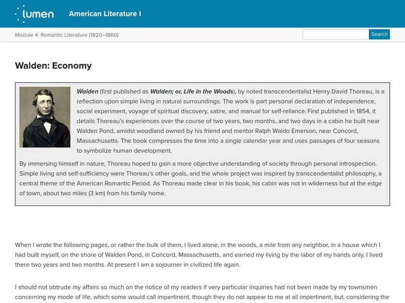 Lumen: American Romanticism: Walden: Economy Primary Lumen: American Romanticism: Walden: Economy Primary