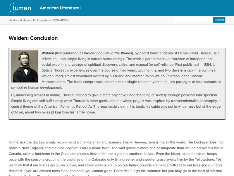 Lumen: American Romanticism: Walden: Conclusion Primary Lumen: American Romanticism: Walden: Conclusion Primary