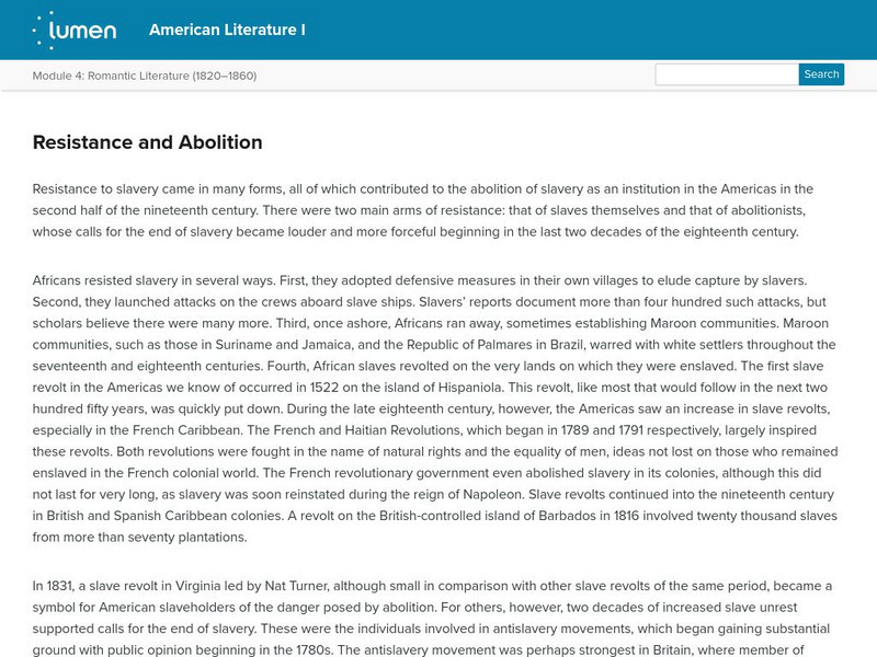Lumen: American Literature: Resistance and Abolition Article Lumen: American Literature: Resistance and Abolition Article