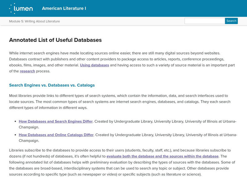 Lumen: Annotated List of Useful Databases Handout Lumen: Annotated List of Useful Databases Handout