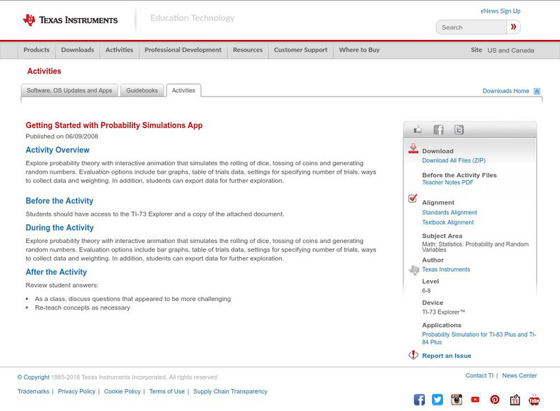 Texas Instruments: Getting Started With Probability Simulations App Activity Texas Instruments: Getting Started With Probability Simulations App Activity
