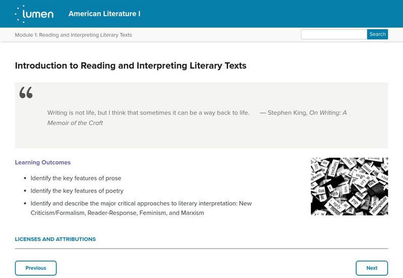 Lumen: Introduction to Reading and Interpreting Literary Texts Lesson Plan Lumen: Introduction to Reading and Interpreting Literary Texts Lesson Plan