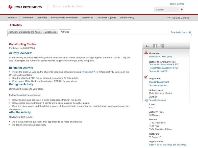 Texas Instruments: Constructing Circles Activity Texas Instruments: Constructing Circles Activity