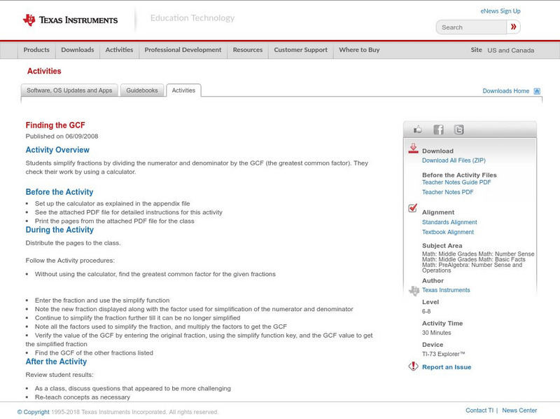 Texas Instruments: Finding the Gcf Activity Texas Instruments: Finding the Gcf Activity