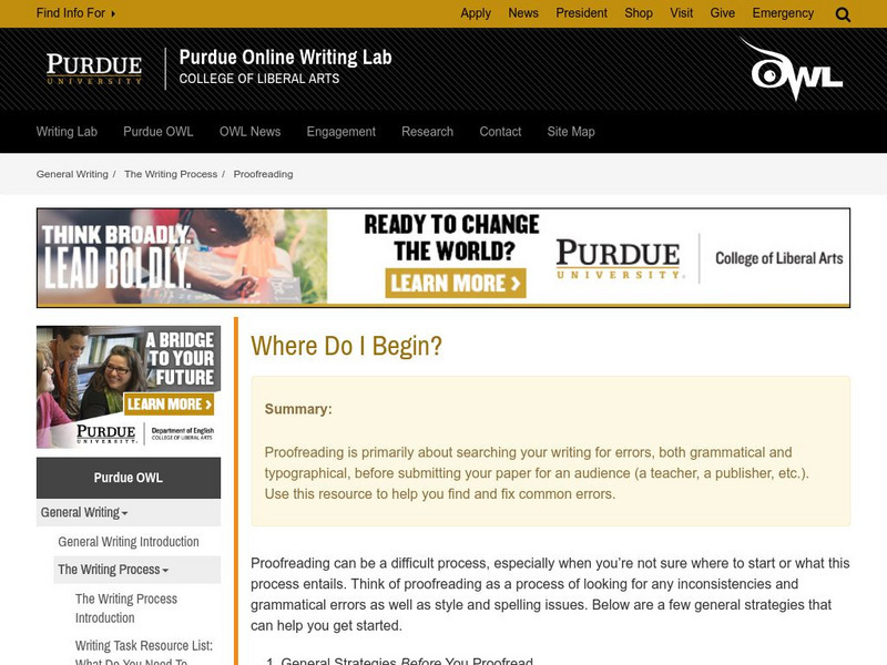 Purdue University Owl: Editing and Proofreading Strategies for Revision Handout Purdue University Owl: Editing and Proofreading Strategies for Revision Handout