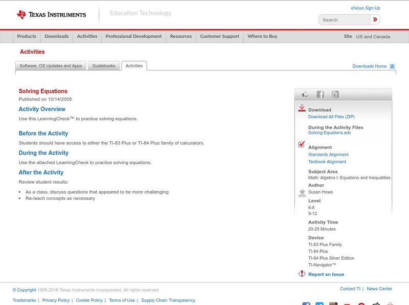 Texas Instruments: Solving Equations Activity